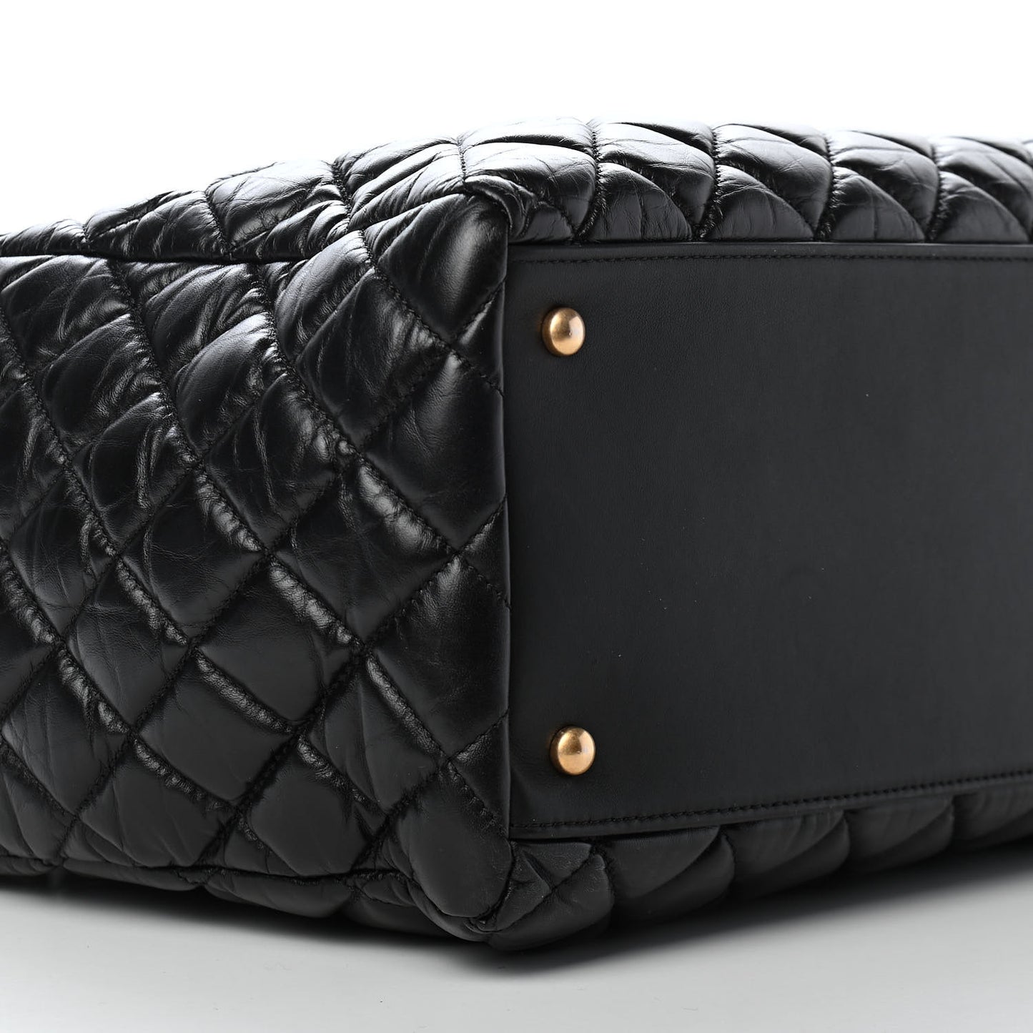 Aged Calfskin Quilted Large Coco Handle Shopping Tote Black