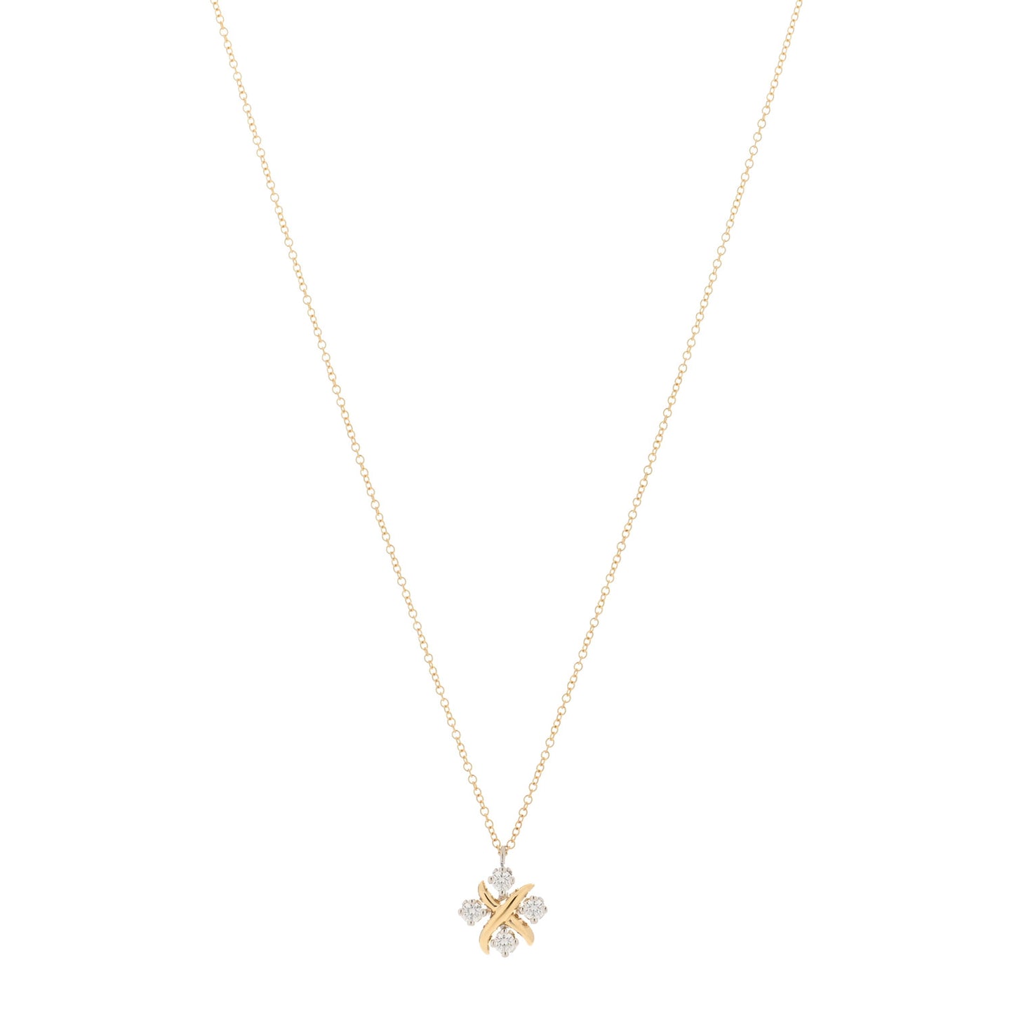 Platinum 18K Yellow Gold Diamond Schlumberger Lynn Pendant Necklace