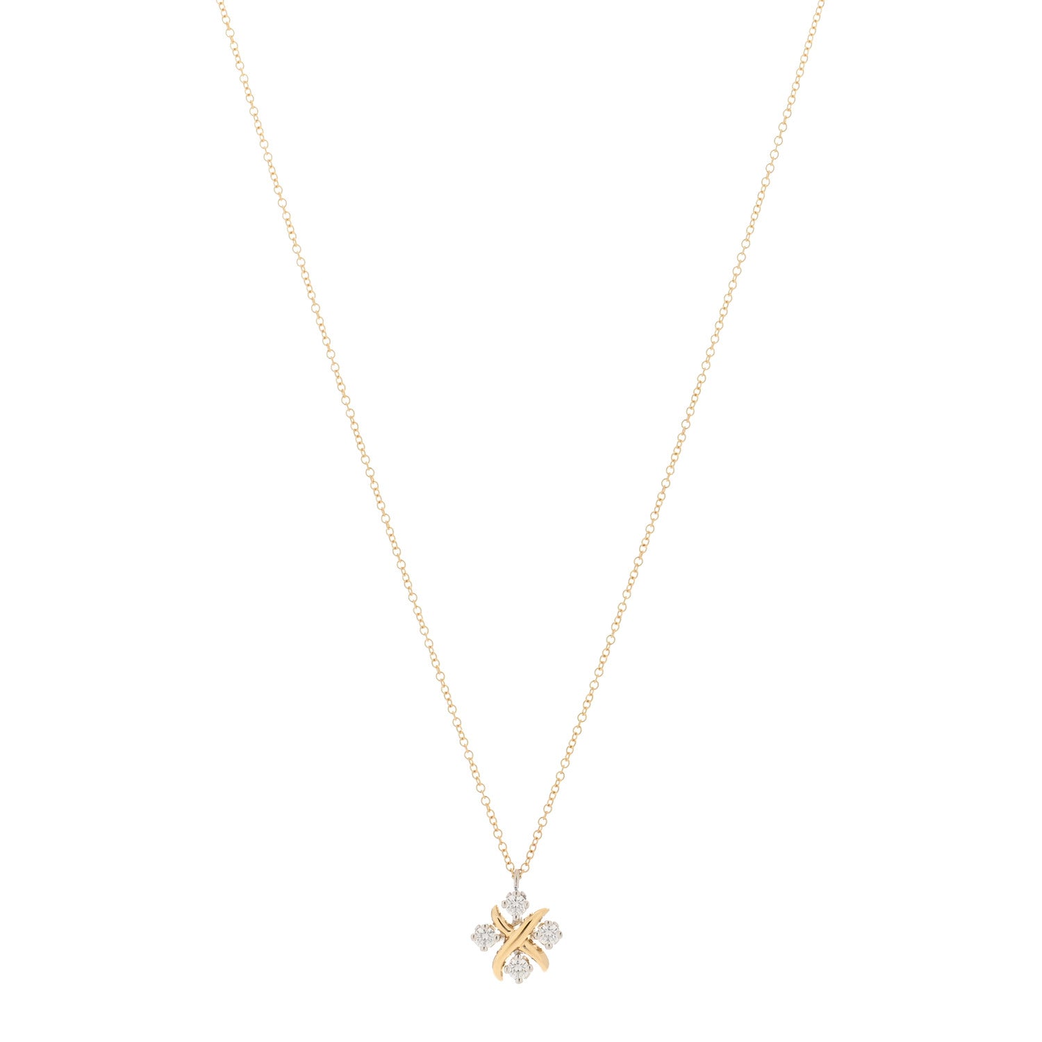 Tiffany Platinum 18K Yellow Gold Diamond Schlumberger Lynn Pendant Necklace 1 of 4