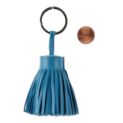 Hermes Lambskin Carmen Tassel Key Holder Blue Jean 2 of 4