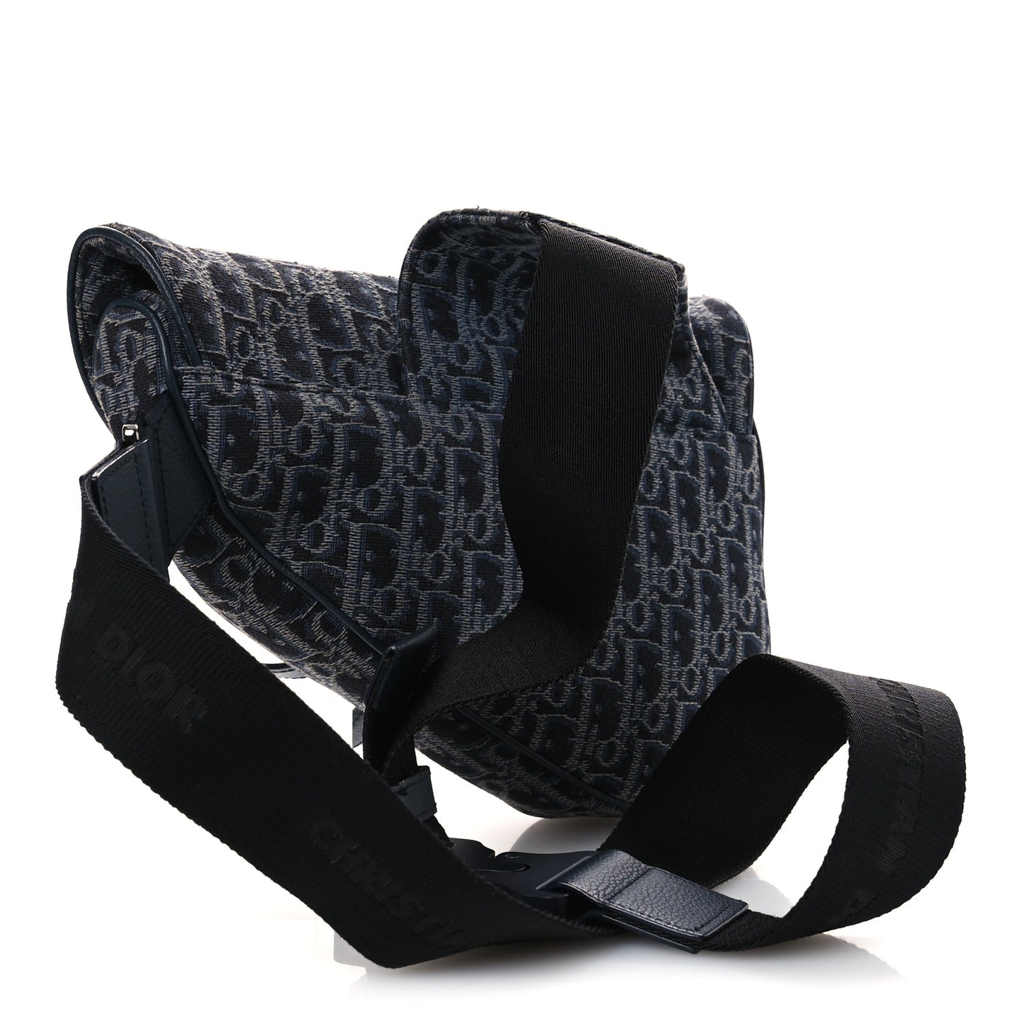 Grained Calfskin Oblique Mens Saddle Bag Black Black Blue