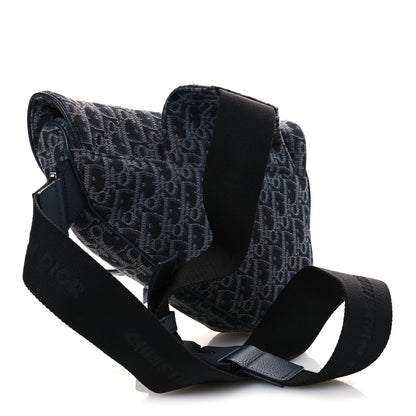Christian Dior Grained Calfskin Oblique Mens Saddle Bag Black Black Blue 3 of 13