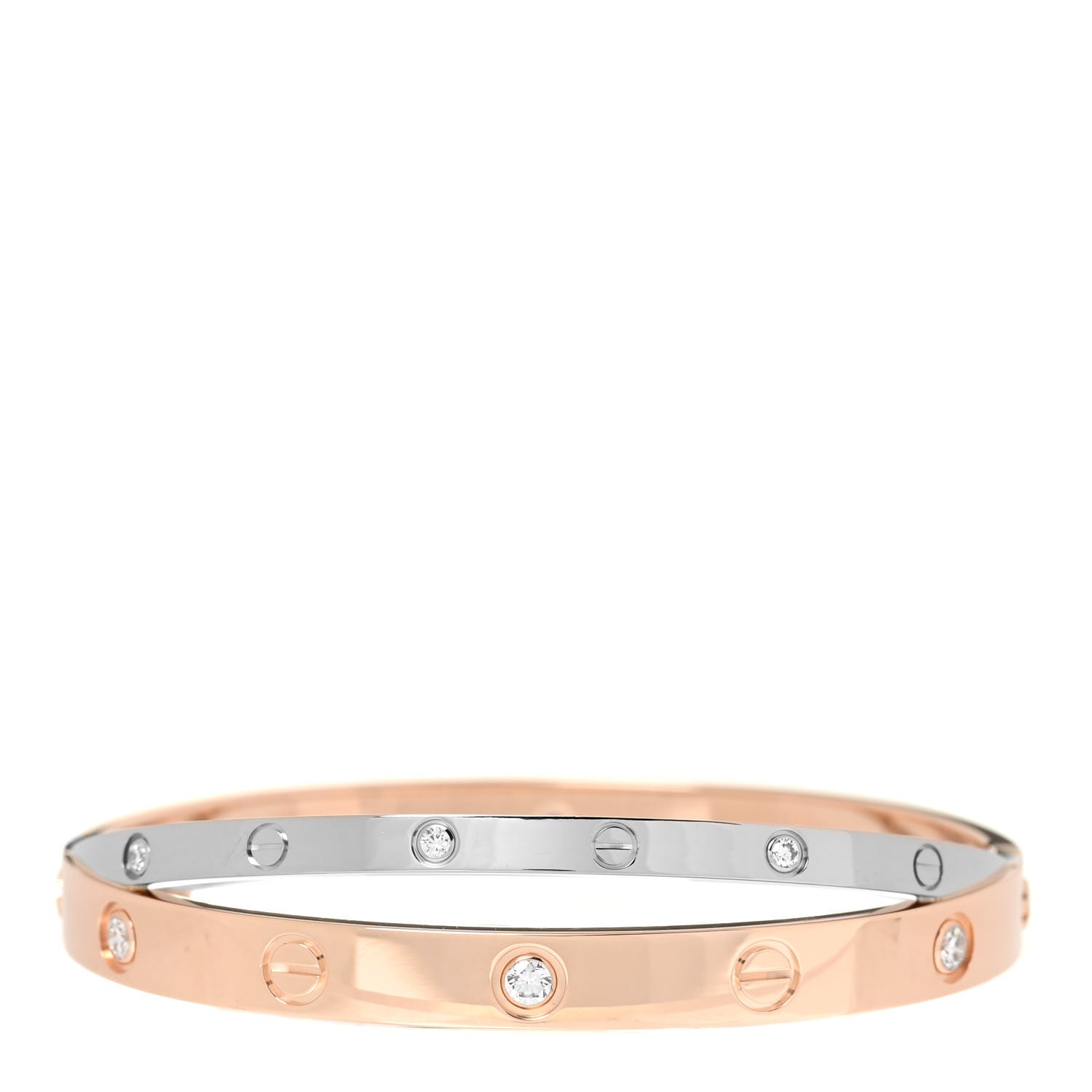 Cartier 18K Pink White Gold 12 Diamond Double LOVE Bracelet 16 3 of 6