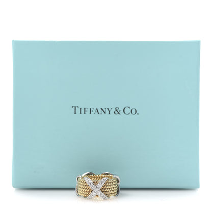 Tiffany 18K Yellow White Gold Diamond Schlumberger Rope Six Row X Ring 49 4.75 5 of 5