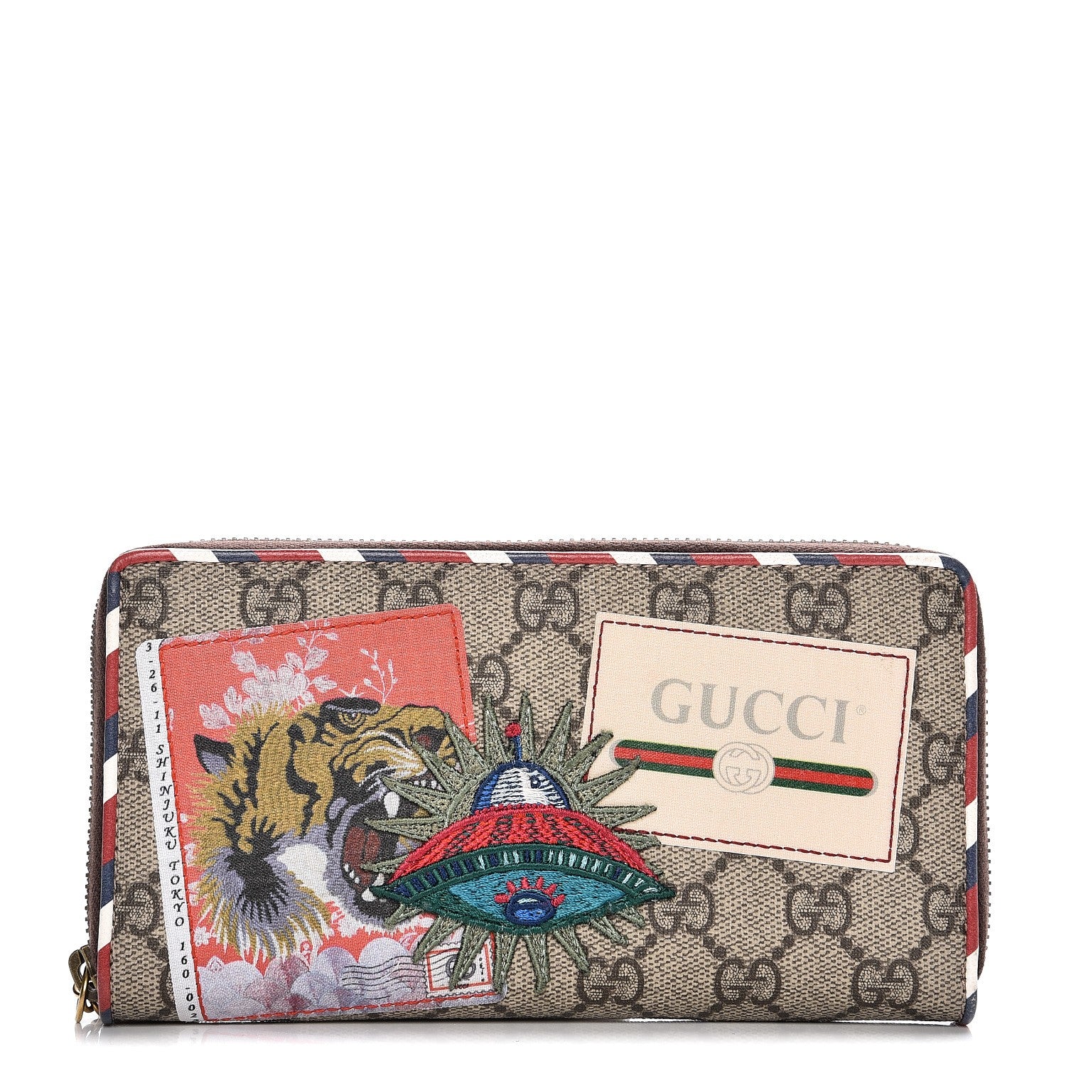 Gucci GG Supreme Monogram Courrier Embroidered UFO Zip Around Wallet 1 of 10