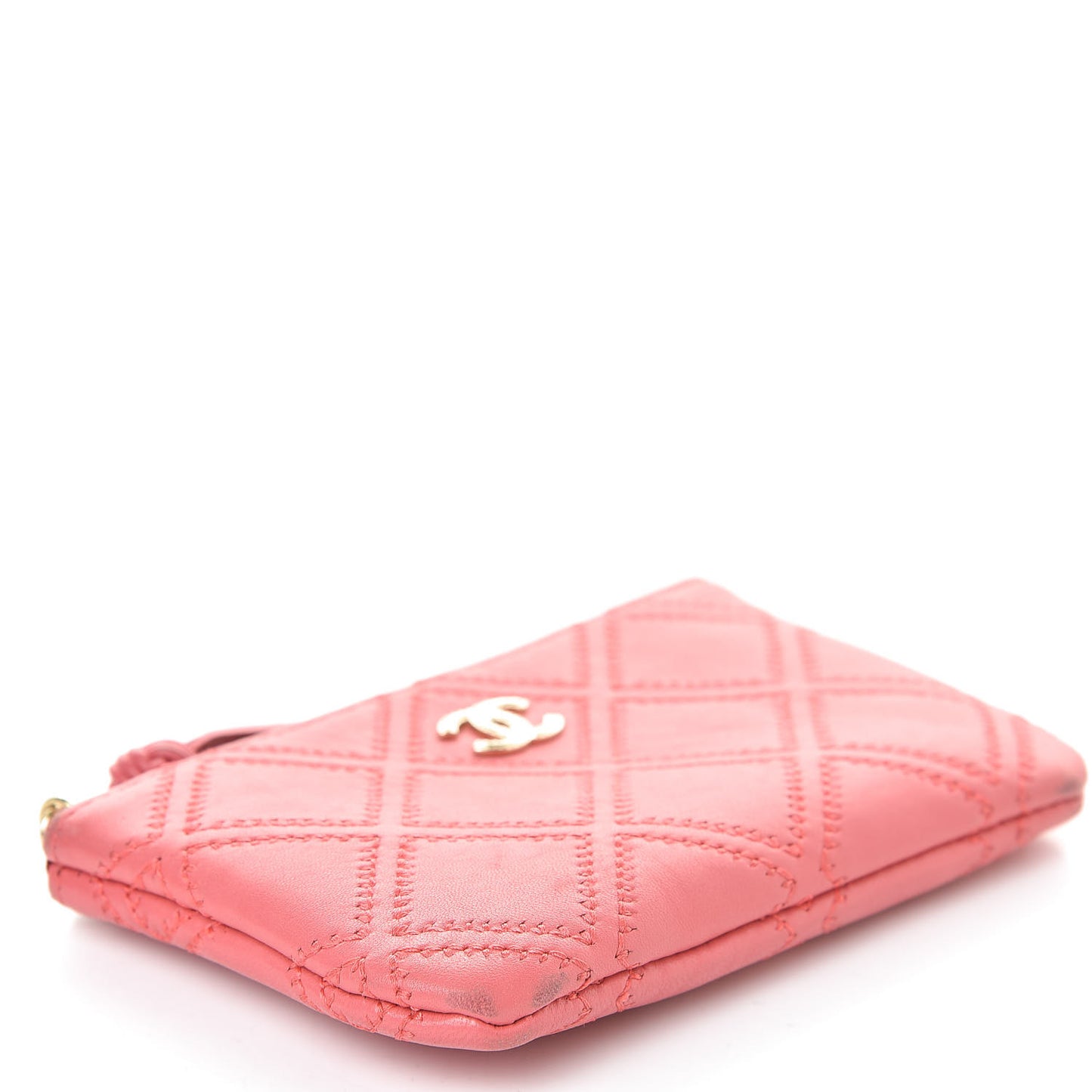 Lambskin Stitched Tassel Small Cosmetic Case Pink