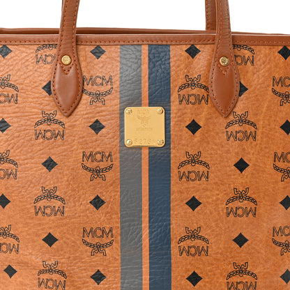 MCM Visetos Dog Bone Striped Shopper Tote Cognac 8 of 15