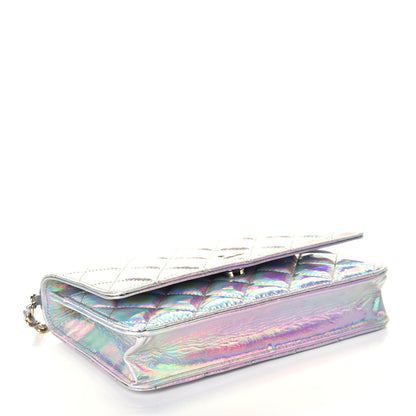 Chanel Iridescent Goatskin Quilted Wallet On Chain WOC Silver 4 of 9