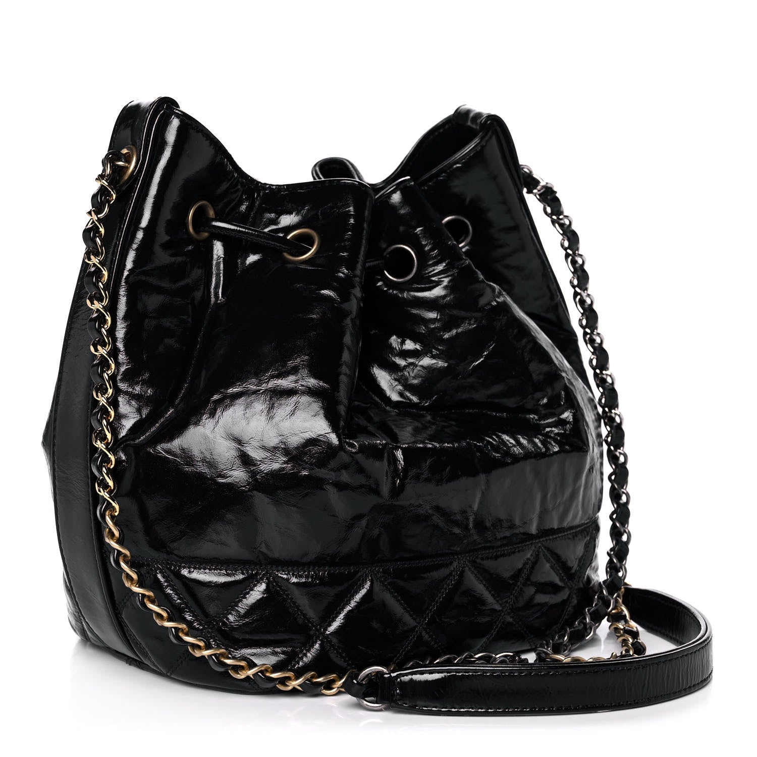 Chanel Shiny Aged Calfskin CC Chain Drawstring Bag Black 3 of 12