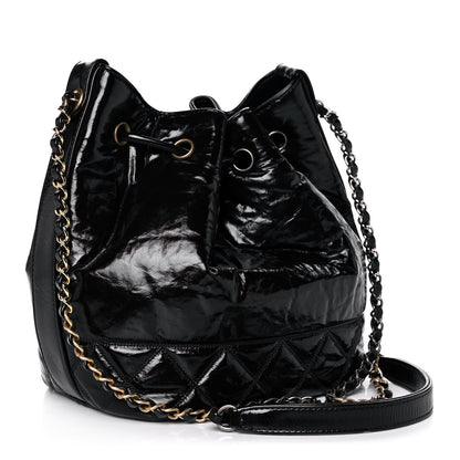 Chanel Shiny Aged Calfskin CC Chain Drawstring Bag Black 3 of 12