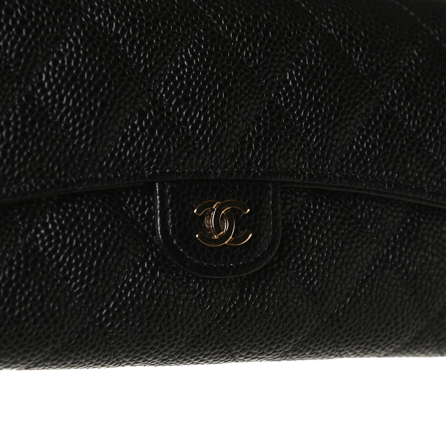 Caviar Quilted Large Gusset Flap Wallet Black