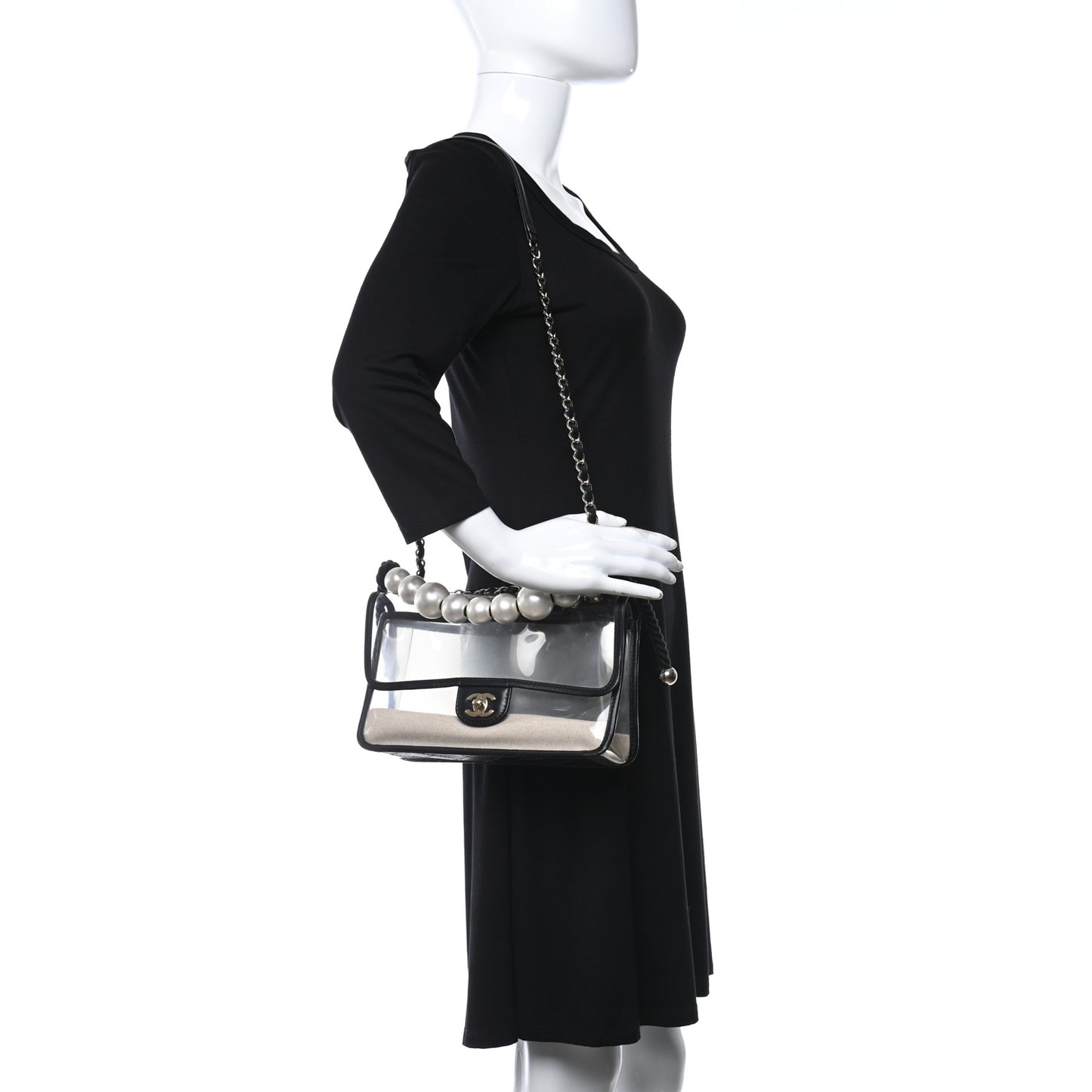 Lambskin PVC Sand By The Sea Flap With Pearl Strap Black