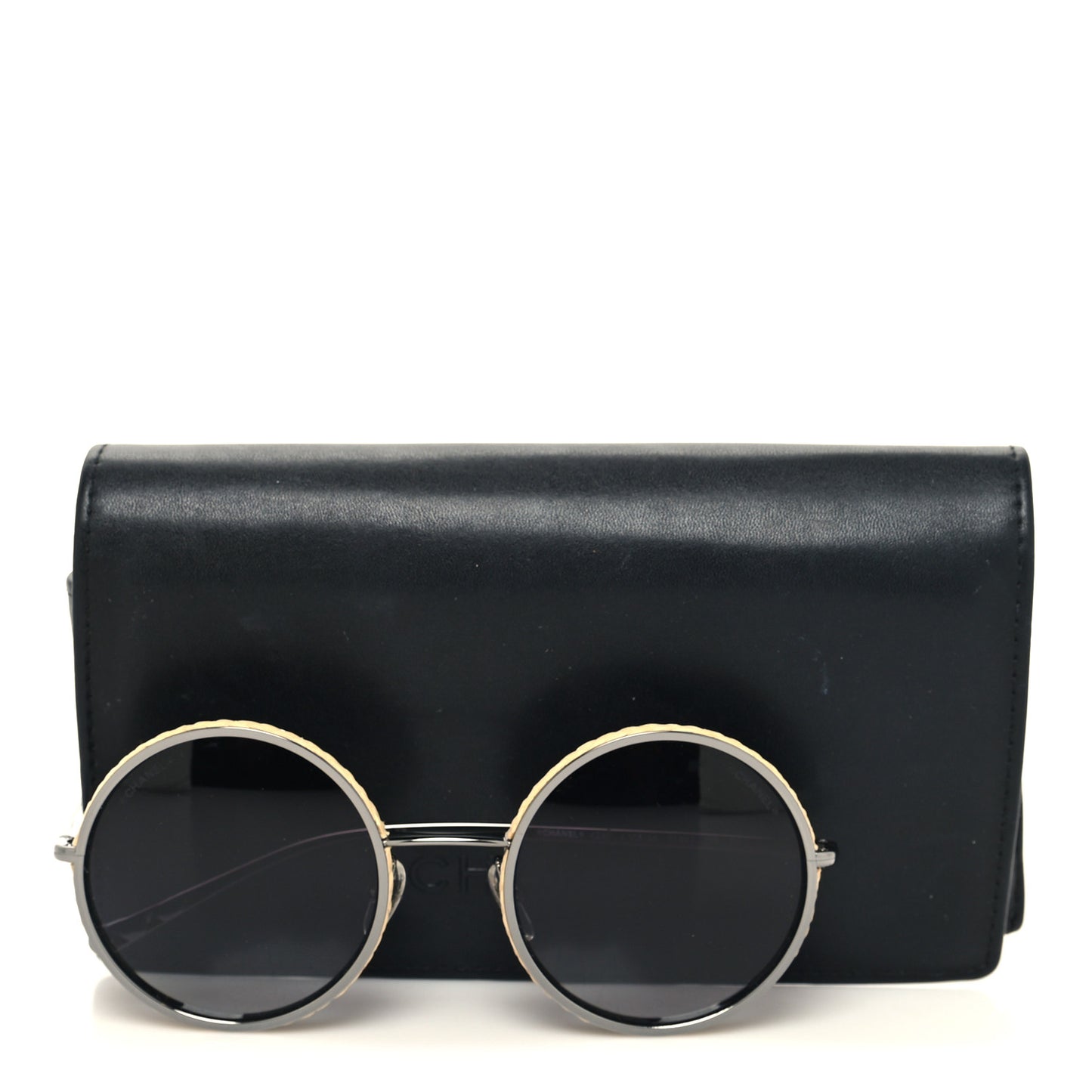 Metal Raffia Braided Round Sunglasses 4250 Ruthenium