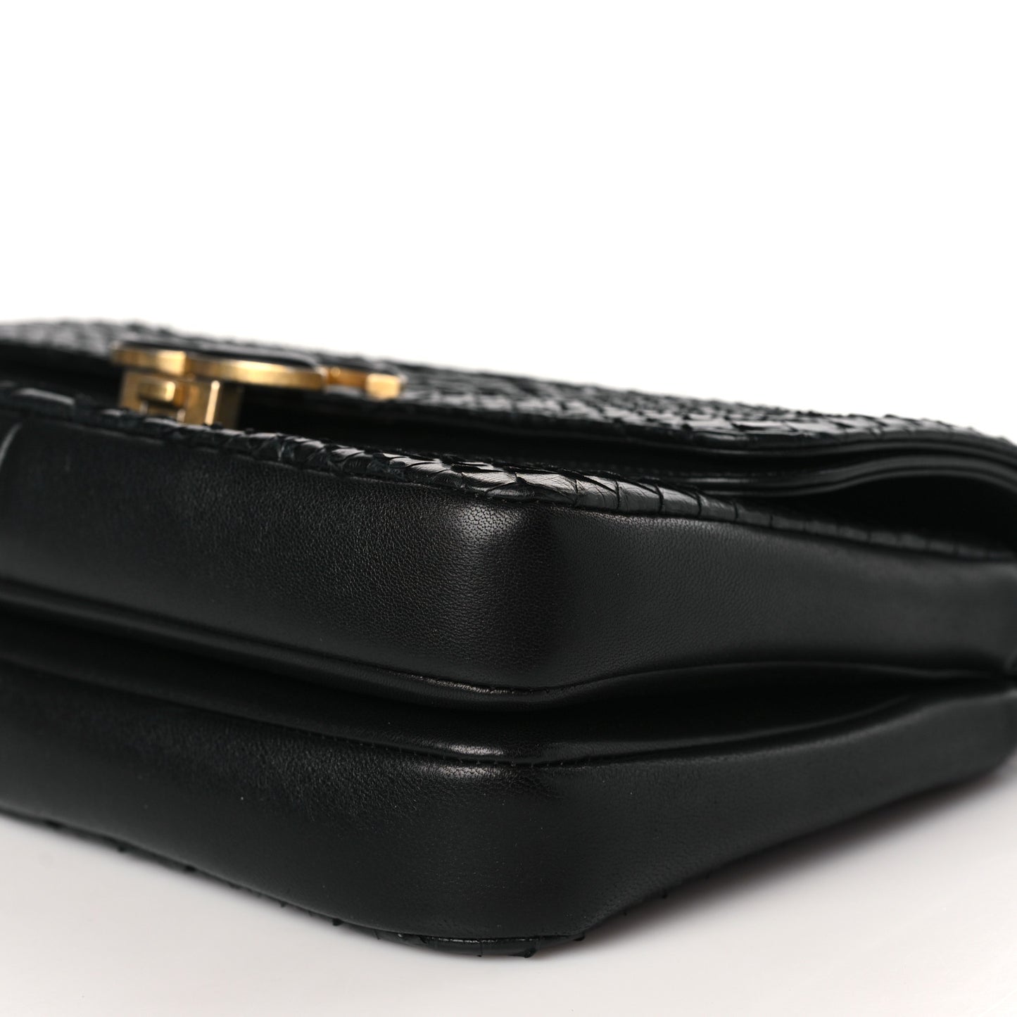 Snakeskin Lambskin Medium Enamel CC Flap Black