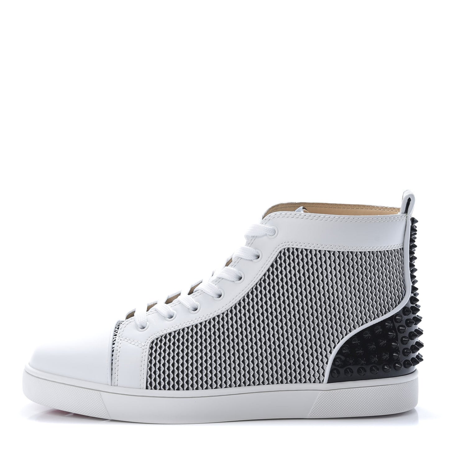 Calfskin Mesh Lou Spikes 3 Ying Yang Flat Sneakers 43.5 White Black Silver