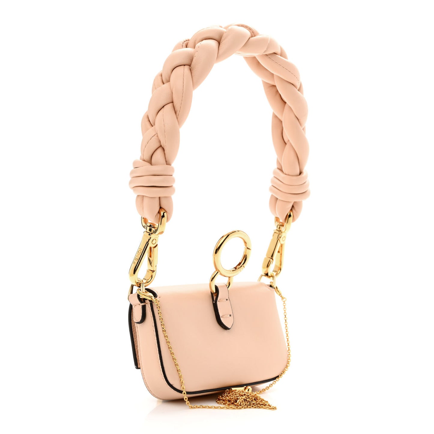 Shiny Nappa Braided Nano Baguette Maxi Handle Charm Light Rose