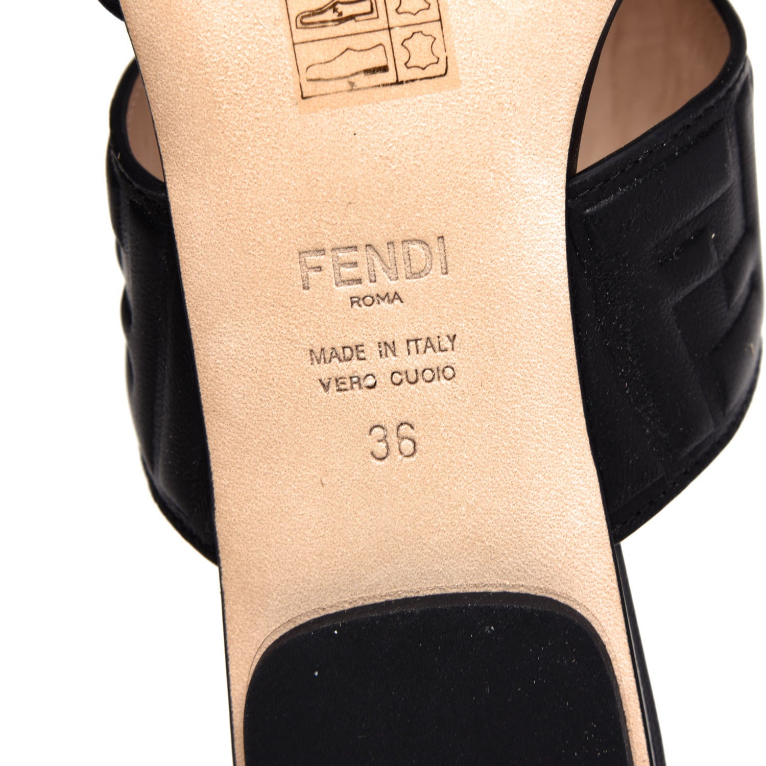 Fendi Vitello FF Embossed Flat Mules 36 Black 9 of 10