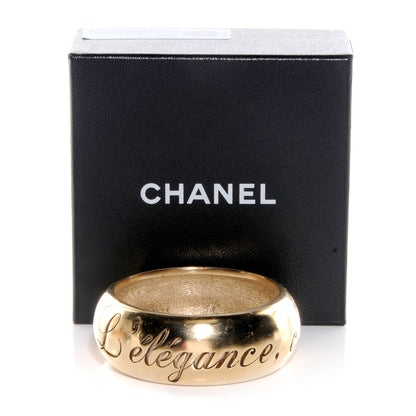 Chanel Wide Metal L'Elegance French Quote Bangle Gold 5 of 6