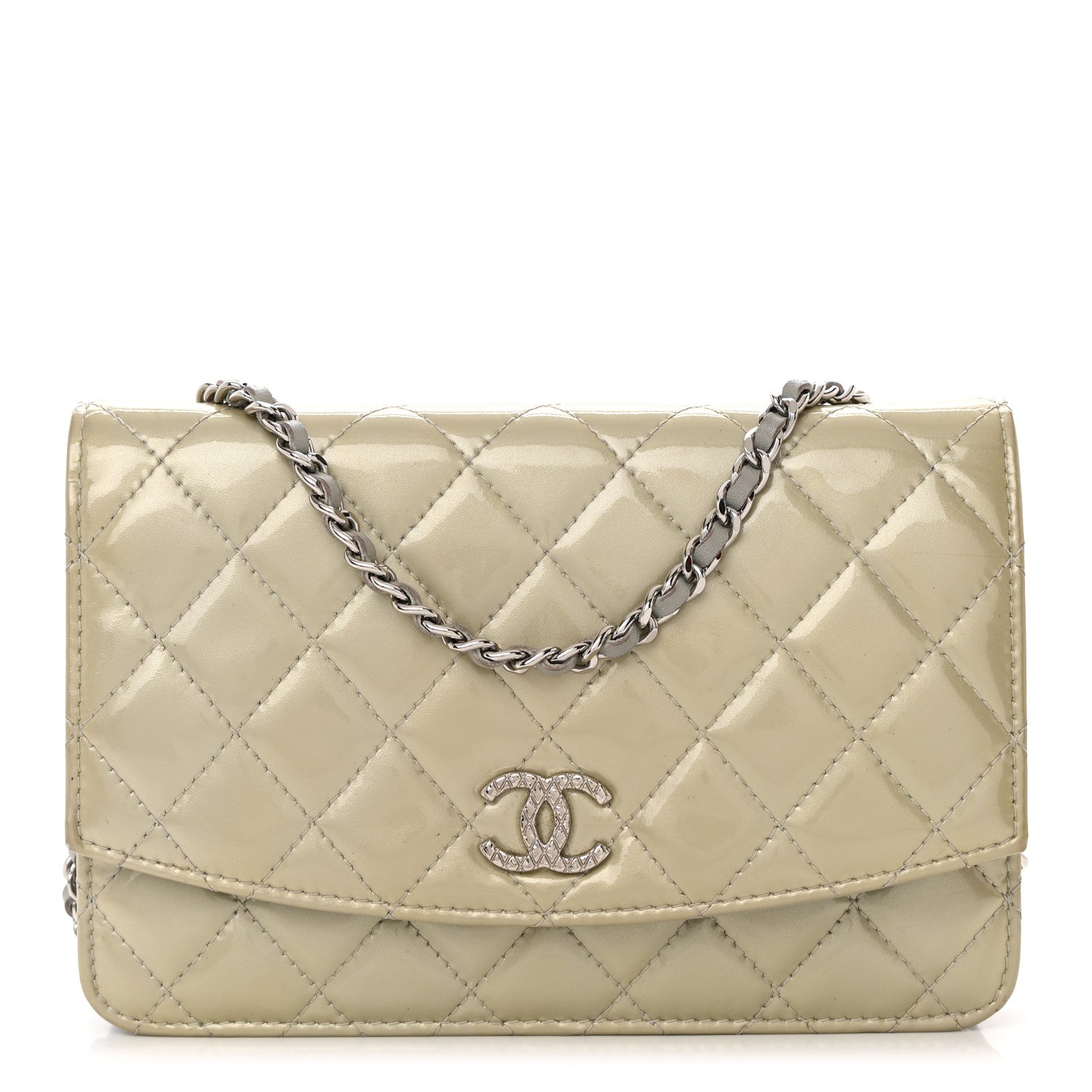 Chanel Patent Quilted Brilliant Wallet On Chain WOC Silver 1 of 14
