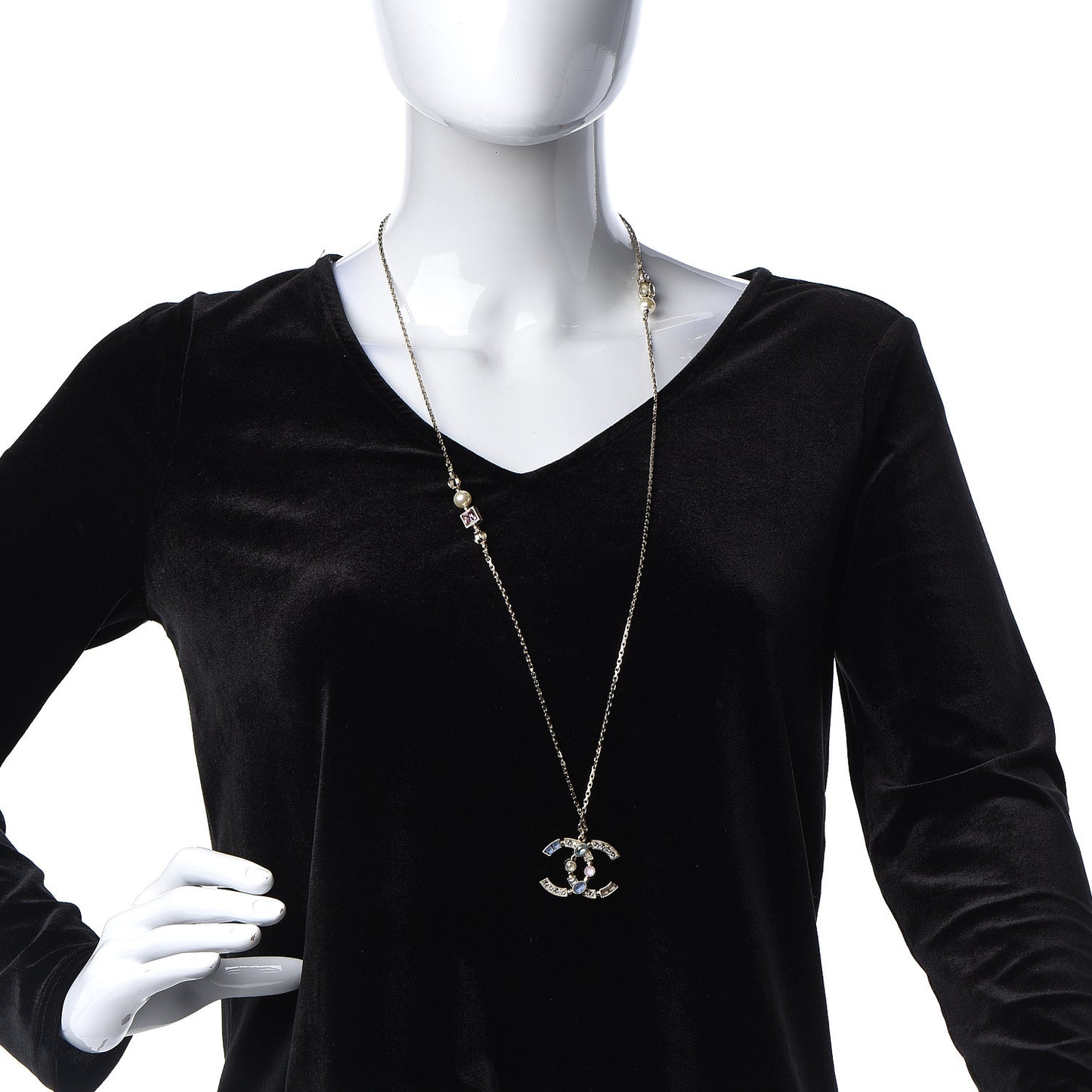 Crystal CC Pendant Necklace Gold Multicolor