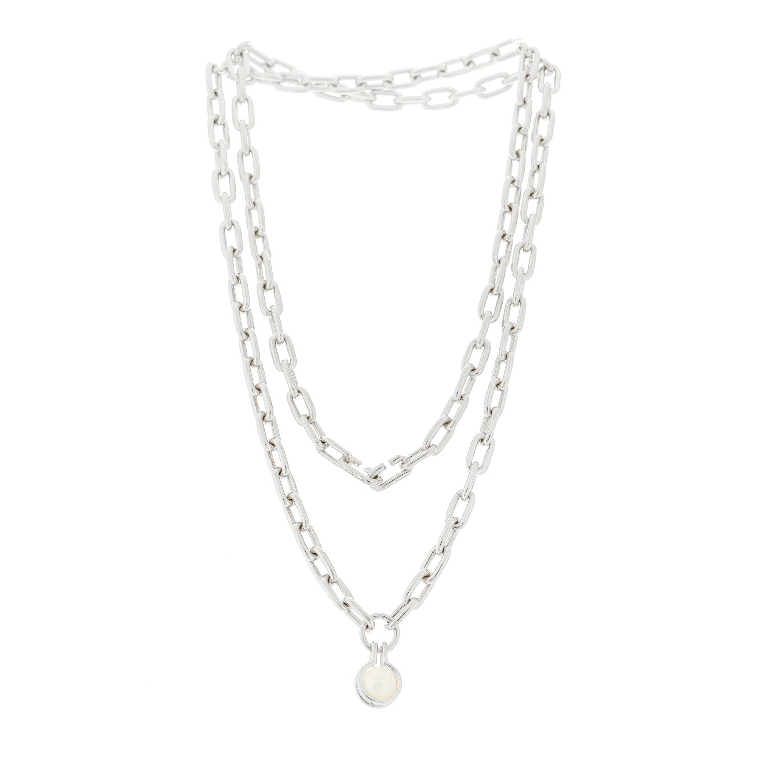 Tiffany Sterling Silver Cultured Pearl HardWear Necklace 3 of 5