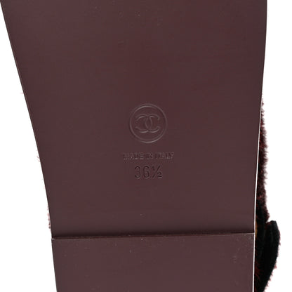 Chanel Calfskin Hair Suede Shearling Dad Sandals 36.5 Burgundy Black 6 of 11