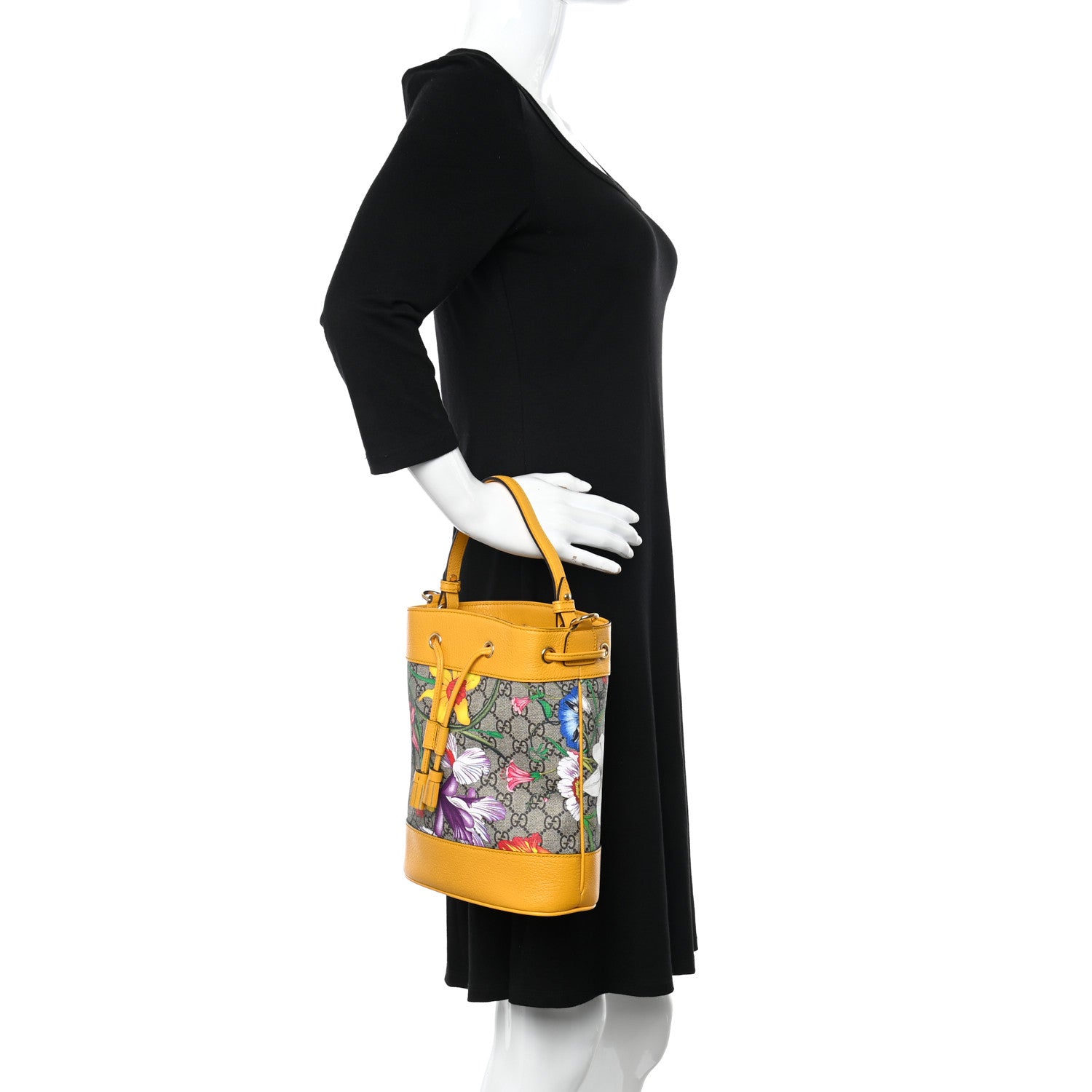 Gucci GG Supreme Monogram Flora Small Ophidia Bucket Bag Beige Multicolor Crop 2 of 8