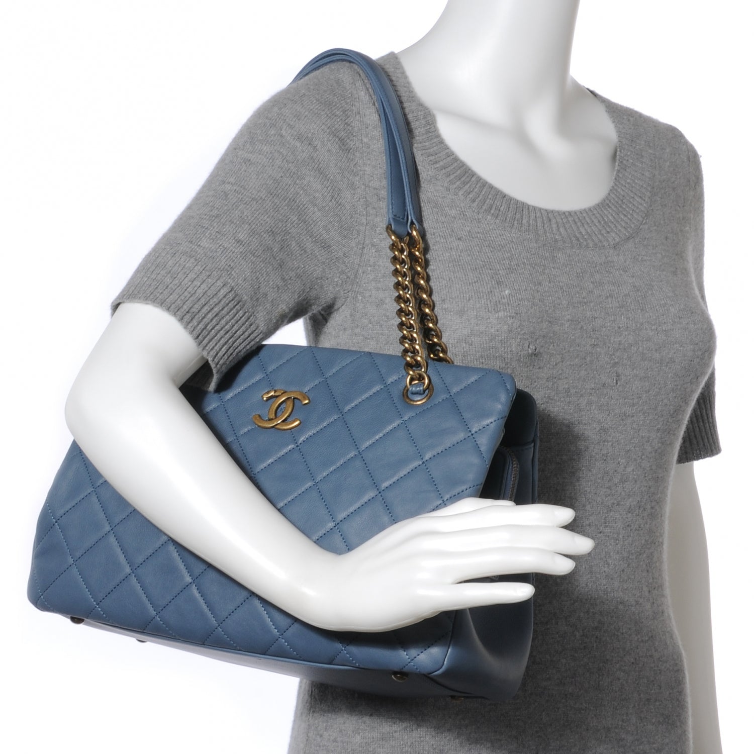 Chanel Calfskin CC Crown Small Tote Blue 2 of 9