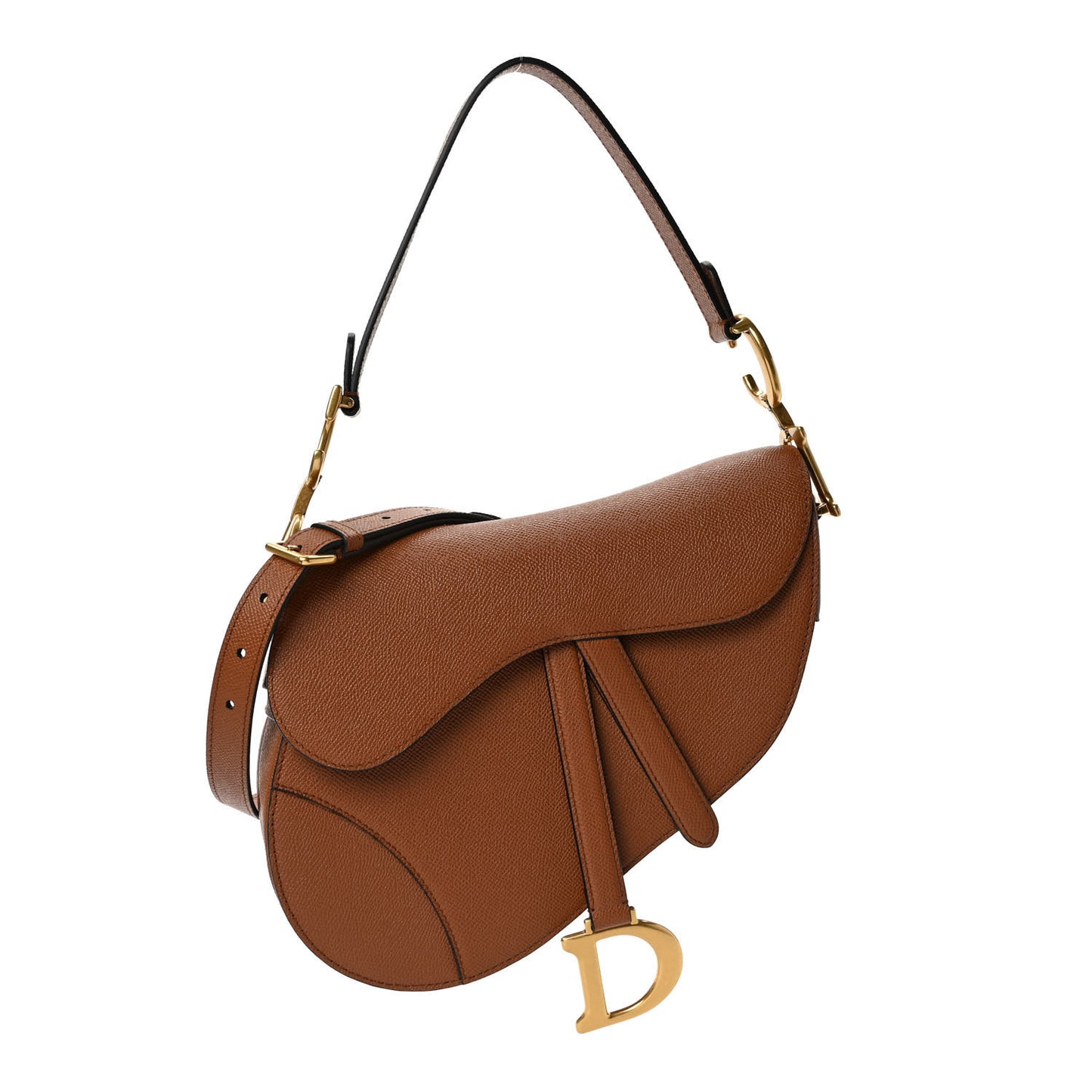 Grained Calfskin Saddle Bag With Strap Camello