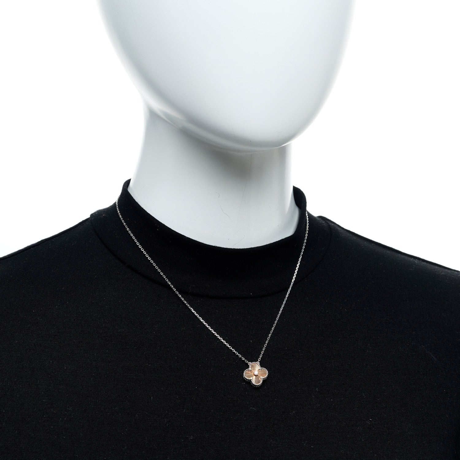 Van Cleef & Arpels 18K White Rose Gold Diamond Guilloche Vintage Alhambra Pendant Necklace 2 of 5