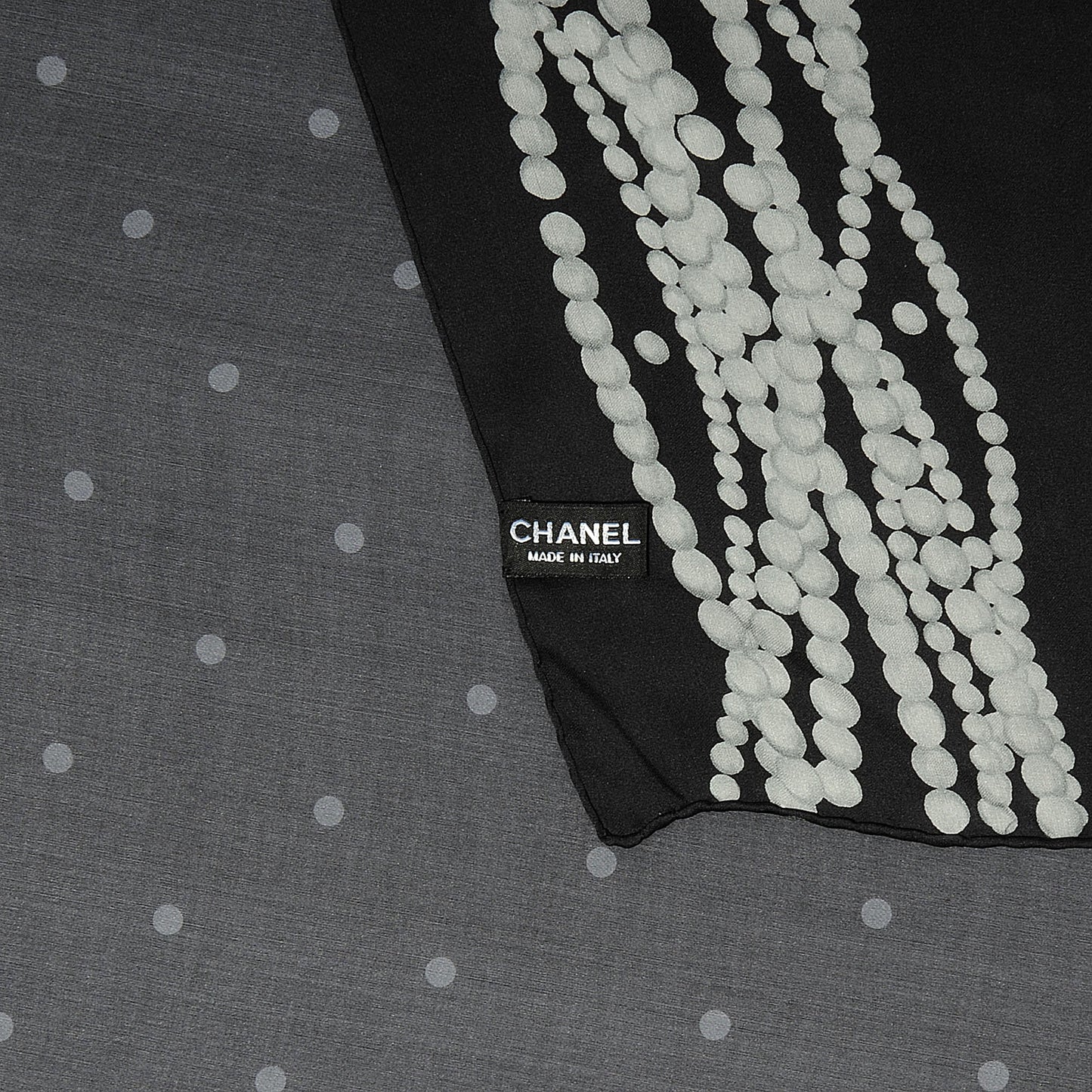 Silk Polka Dot Pearls Scarf Black White