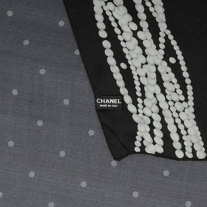 Chanel Silk Polka Dot Pearls Scarf Black White 4 of 5