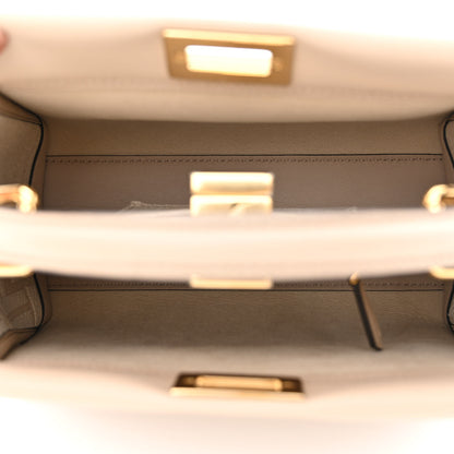 Fendi Vitello Seta Cotton Canvas FF Embroidered Mini Peekaboo Iconic Satchel Nuvola 5 of 10