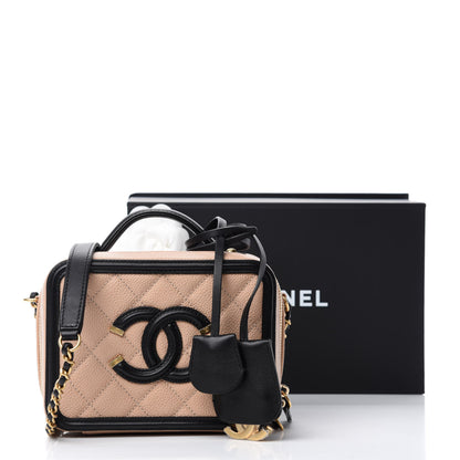 Chanel Caviar Quilted Small CC Filigree Vanity Case Beige Black 11 of 11