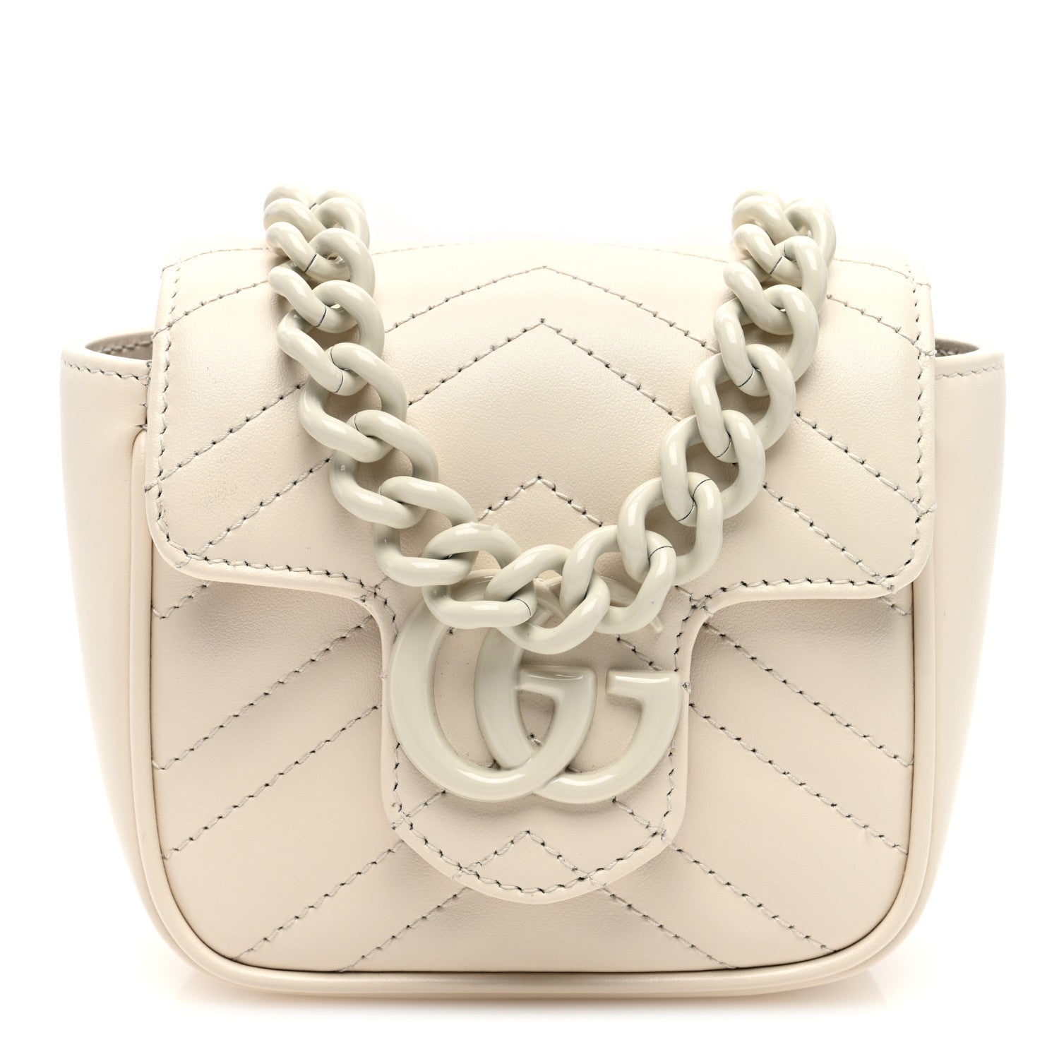 Gucci Calfskin Matelasse Monochrome GG Marmont Chain Mini Belt Bag Mystic White 1 of 9