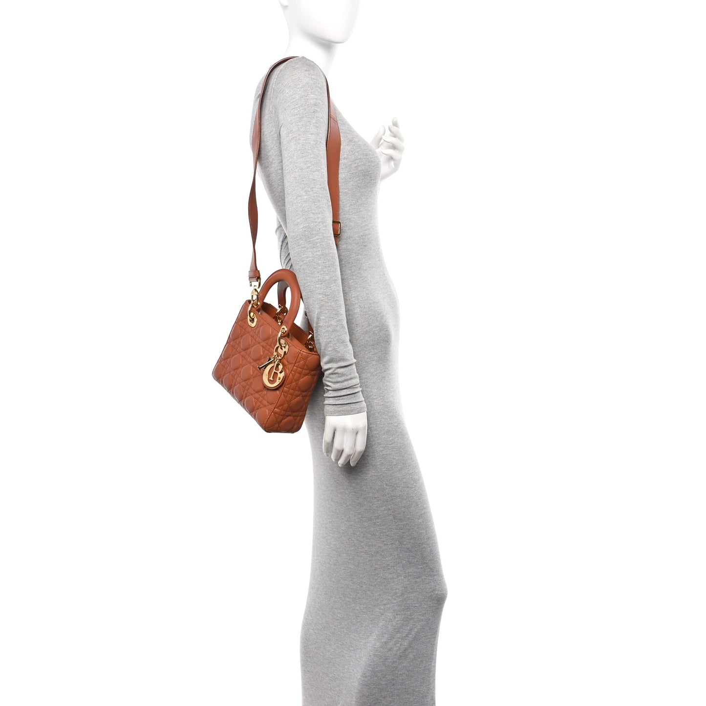 Calfskin Cannage Small Lady Dior Tan