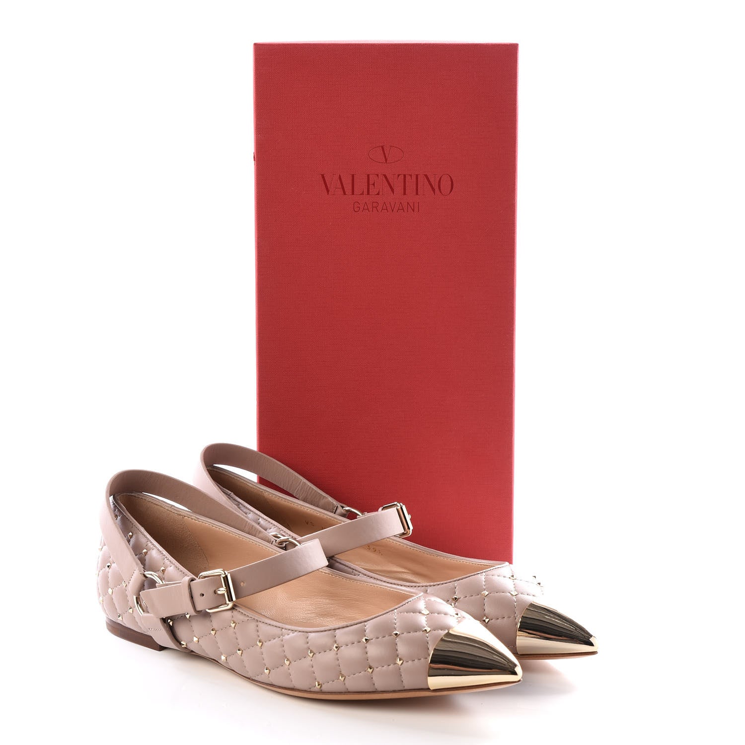 Valentino Garavani Lambskin Rockstud Spike Captoe Ballerina Flats 39.5 Poudre Gold 13 of 13