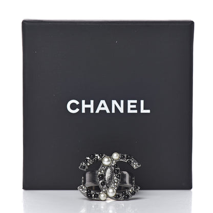 Chanel Ruthenium Pearl Beaded CC Ring 7 Black 5 of 5