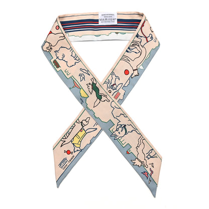 Hermes Silk Les Chiens Parisiens Twilly Creme Bleu Vert 1 of 8