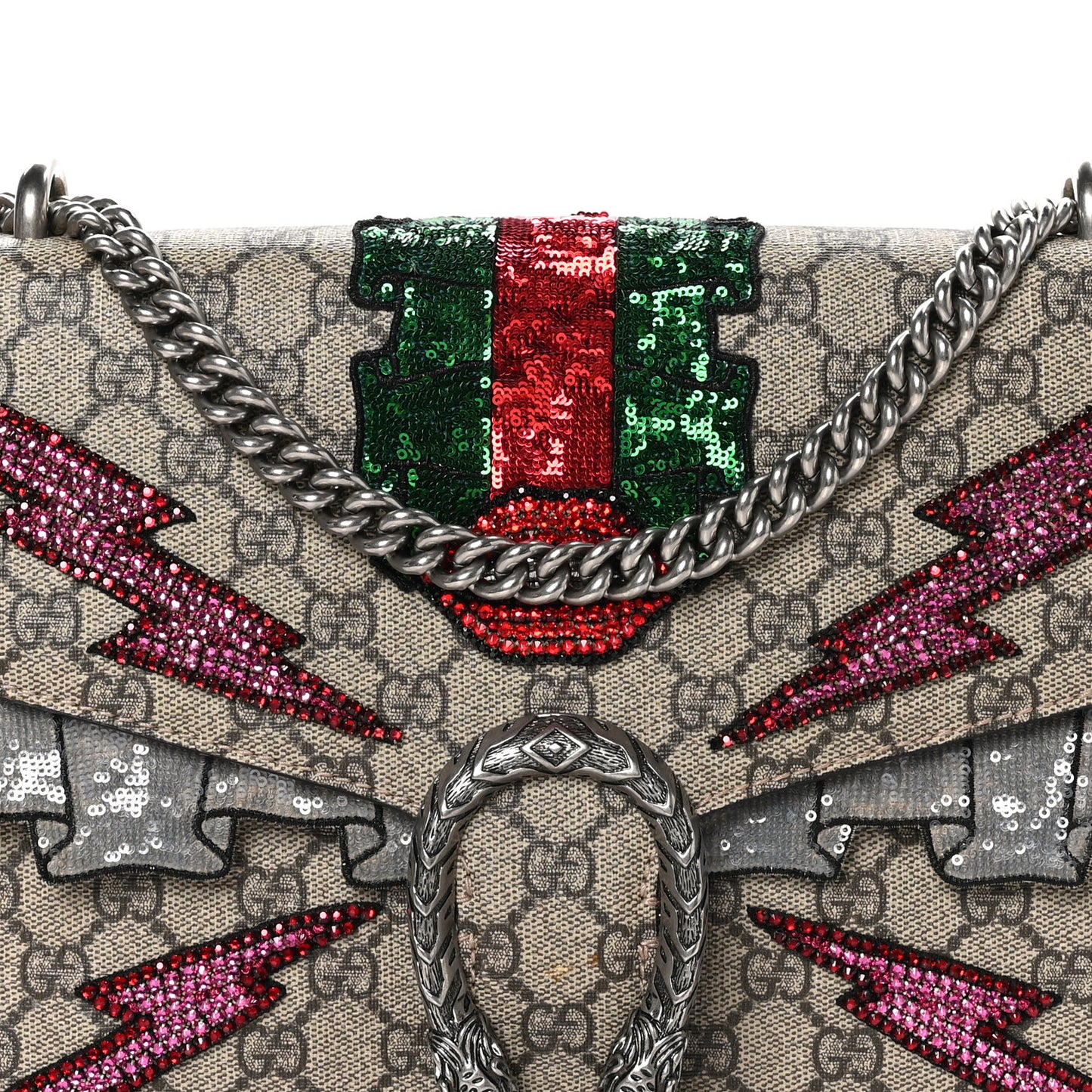 GG Supreme Monogram Lightning Embroidered Medium Dionysus Shoulder Bag Beige