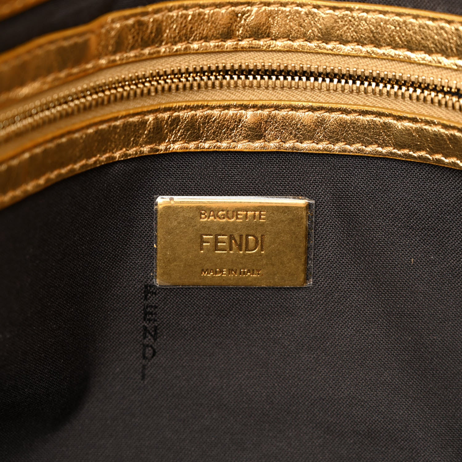 Fendi Vitello Catalan Mirror FF 1974 Embossed Large Baguette Gold 6 of 12