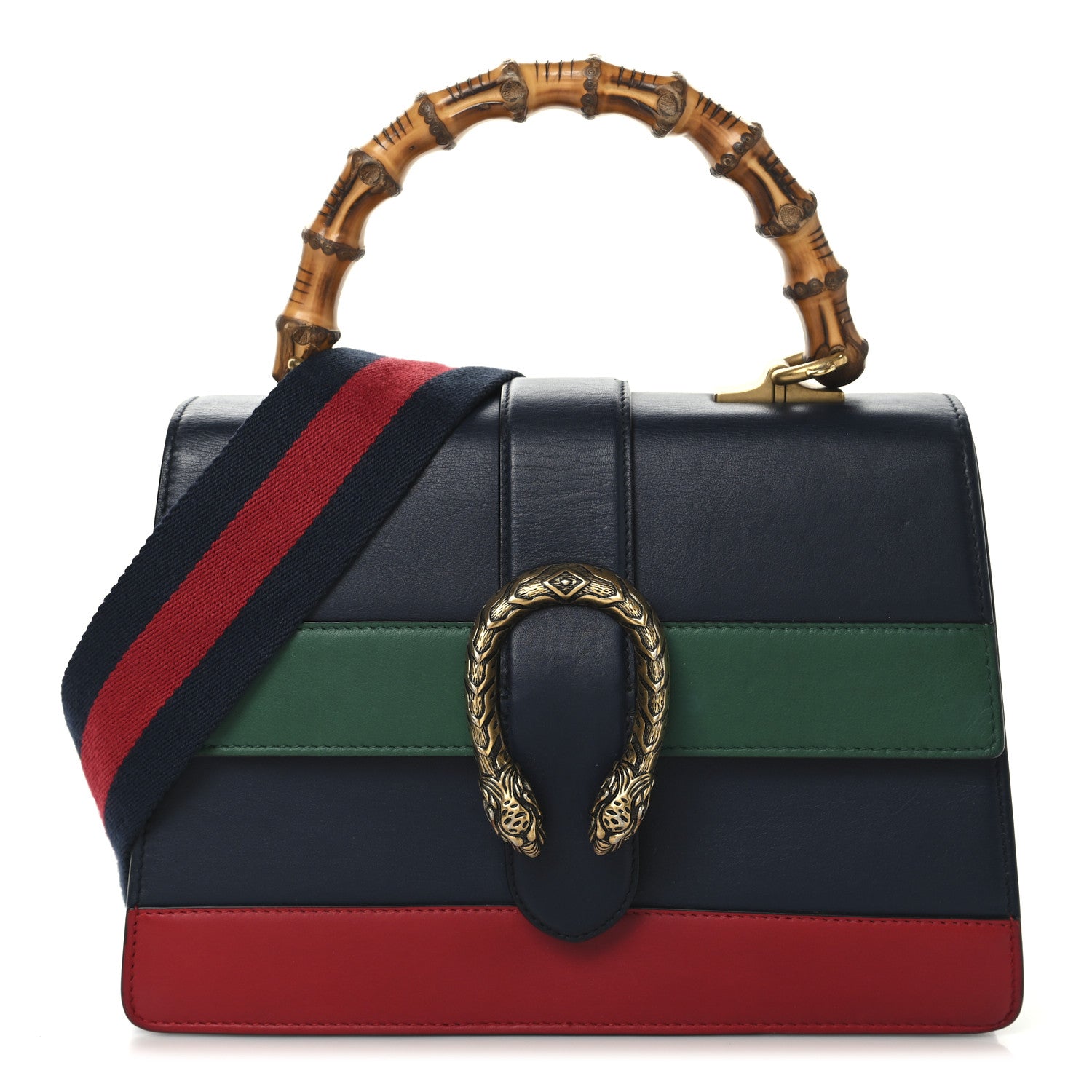 Gucci Moon Calfskin Bamboo Web Medium Dionysus Top Handle Bag Blue Emerald Hibiscus Red 1 of 22