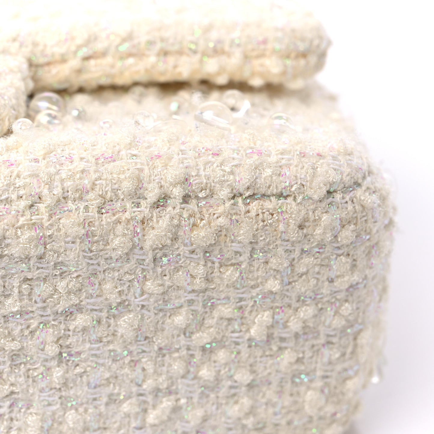 Tweed Beaded Mini Rectangular Flap White