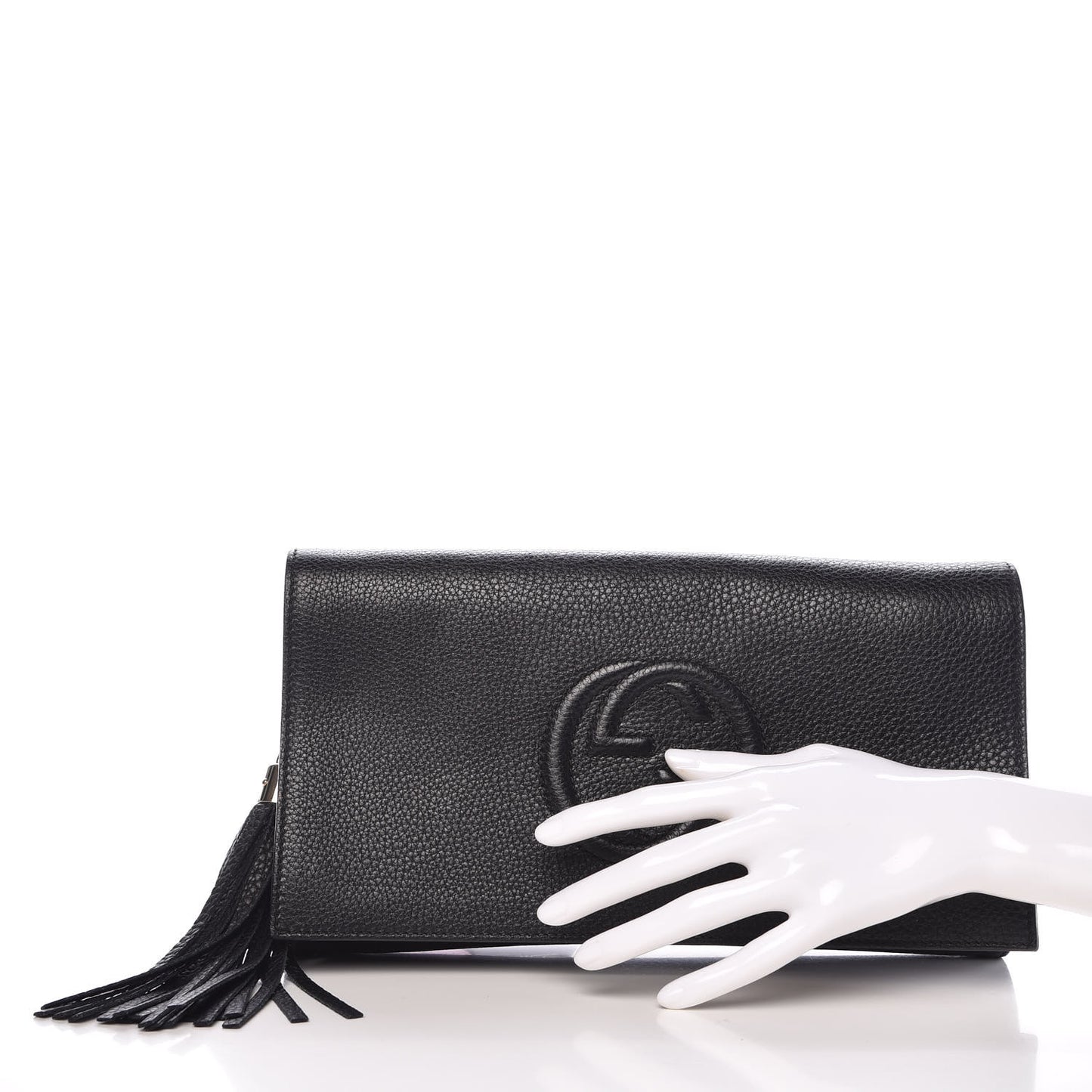Pebbled Calfskin Medium Soho Clutch Black