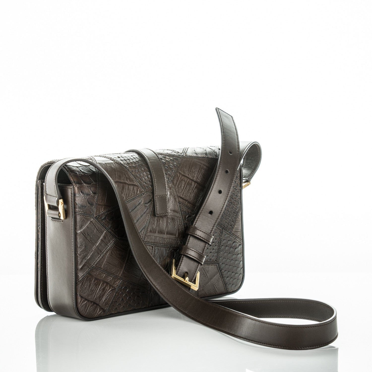 Saint Laurent Reptile Calfskin Embossed Medium Patchwork Animal Monogram Universite Bag Brown 4 of 8