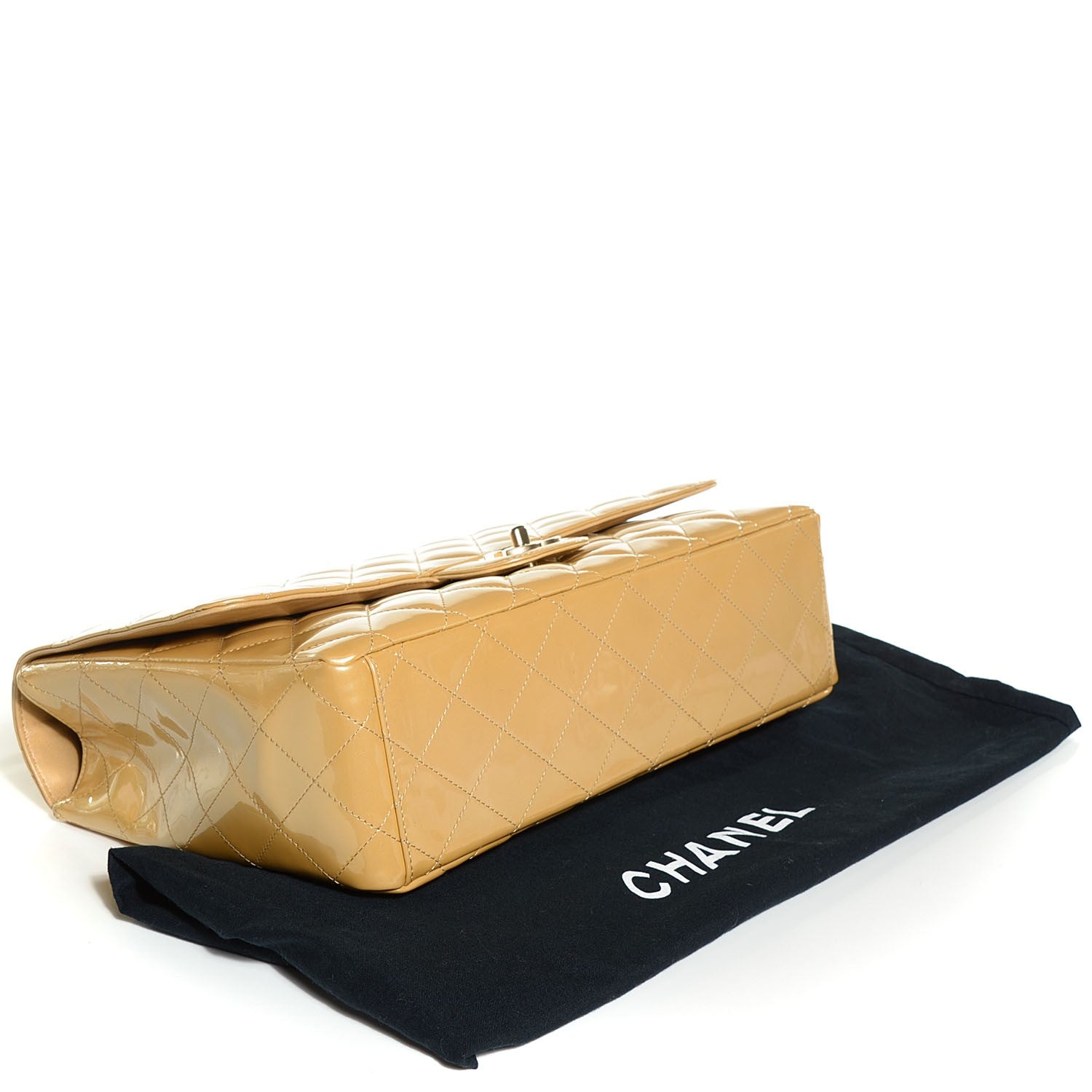 Chanel Metallic Patent Quilted Maxi Single Flap Beige 4 of 8