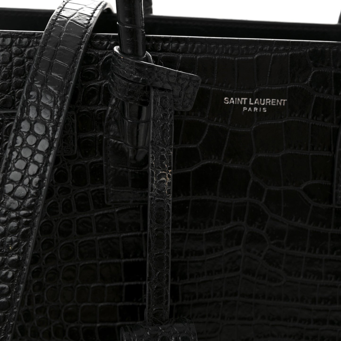 Calfskin Crocodile Embossed Baby Sac De Jour Black