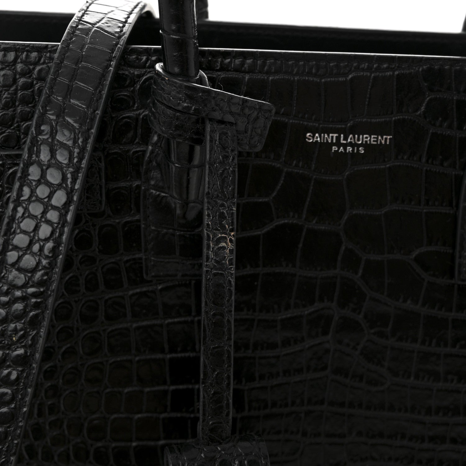 Saint Laurent Calfskin Crocodile Embossed Baby Sac De Jour Black 13 of 13