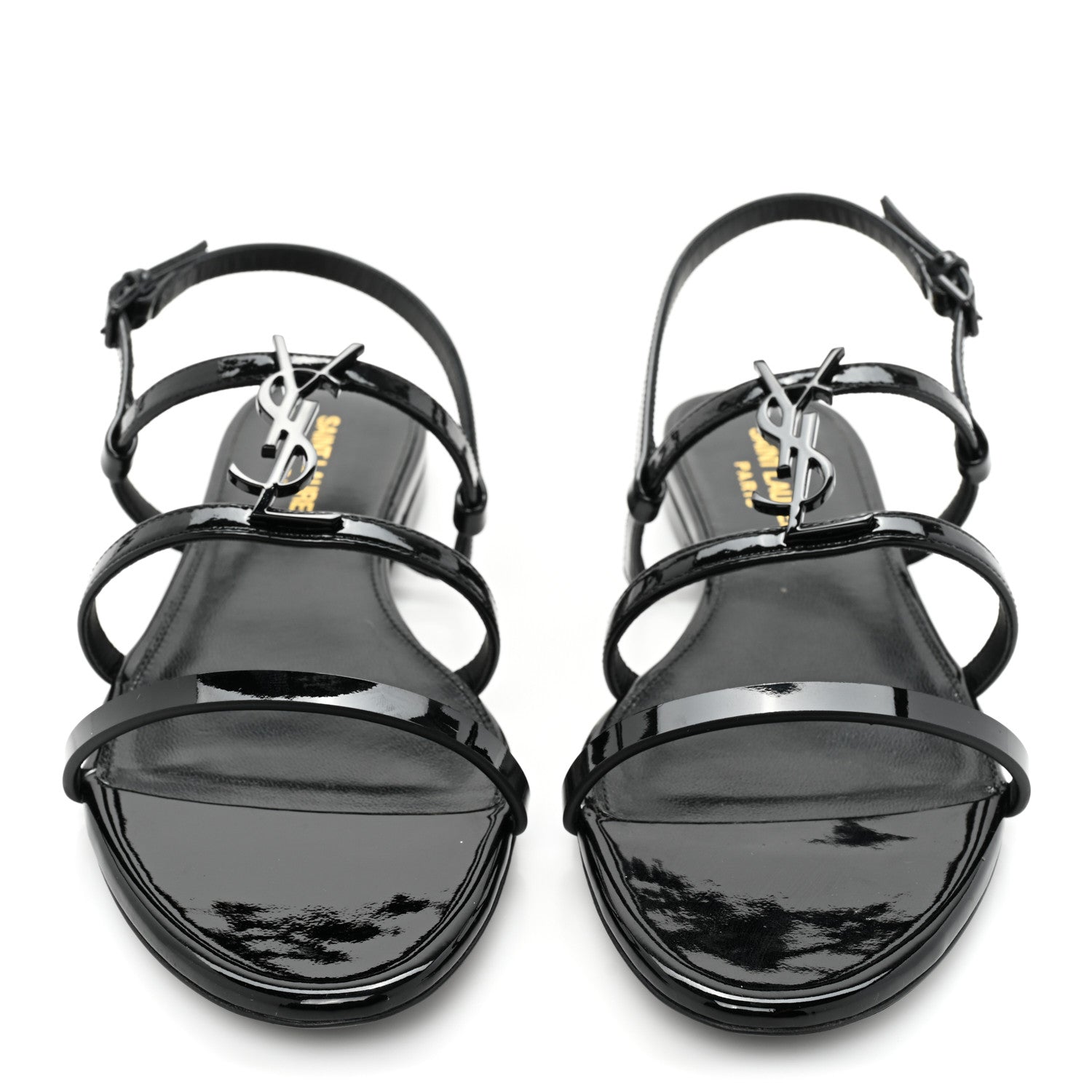 Saint Laurent Patent Calfskin Cassandra Monogram Sandals 37 Black 2 of 10