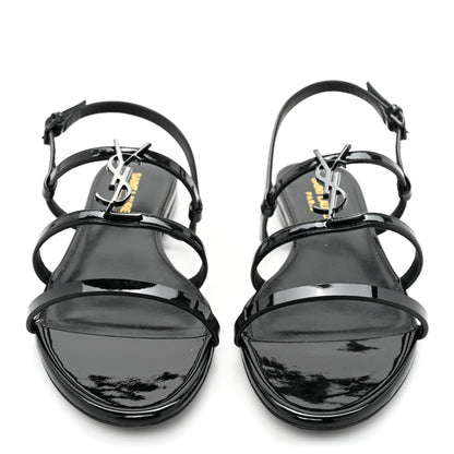 Saint Laurent Patent Calfskin Cassandra Monogram Sandals 37 Black 2 of 10